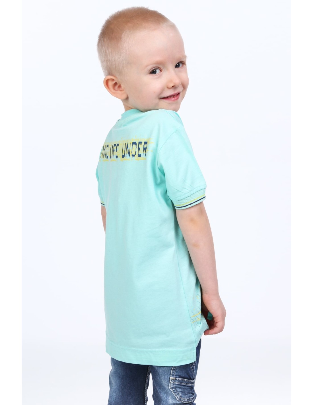 Mintfarbenes Jungen-T-Shirt mit Aufschrift NDZ7337 – Online-Shop – Boutique